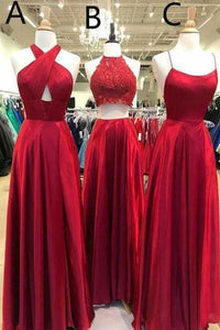 New Style Long Red Prom Dresses Simple Satin Floor Length Party Bridesmaid Dresses P1053