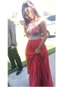Two Piece Halter Burgundy Sleeveless Prom Dresses Sparkle Formal Dress For Teens RS937
