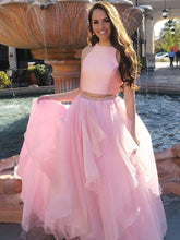 Load image into Gallery viewer, Two Piece A-line High Neck Beads Organza Long Sparkly Chic Evening Prom Dresses RS474