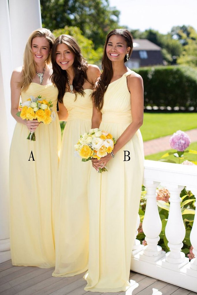 Beautiful Daffodil A-line Long Chiffon Bridesmaid Dresses