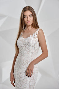 Lace Mermaid Ivory Scoop Wedding Dresses Bohemian Long with Train Bridal Dresses RS503