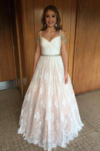 Load image into Gallery viewer, Lace Sweetheart Backless Ruffles Pink and Ivory Prom Dresses, Evening Dresses uk PW414