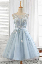Load image into Gallery viewer, Light Blue Tulle Short Prom Dress Scoop Straps Homecoming Dresses with Lace up H1165