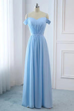 Load image into Gallery viewer, Light Sky Blue A-line Off the Shoulder Natural Waist Ruched Prom Dress Lace up Party Dress P1075