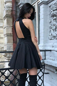 Little Black Halter Open Back Homecoming Dresses Under 100 Cute Short Prom Dresses H1056