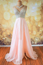 Load image into Gallery viewer, V-neck Beading Bodice Floor Length Split Prom Dresses Evening Dresses RS554