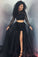 Long Sleeve Black Two Pieces Prom Dresses with Lace Tulle Evening Dresses with Tulle P1065