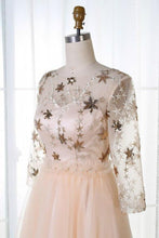 Load image into Gallery viewer, Long Sleeve Tulle Pink Homecoming Dresses with Lace V Neck Short Cocktail Dresses H1192