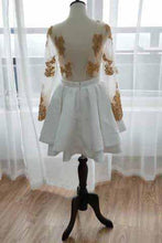 Load image into Gallery viewer, Long Sleeve V Neck White Homecoming Dresses Gold Sequins V Neck Short Prom Dress H1072