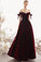 Charming Off The Shoulder Long A-line Burgundy Velvet Evening Dresses Prom Dresses