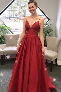 Spaghetti Straps A-line Burgundy Prom Dresses Simple Prom Gowns