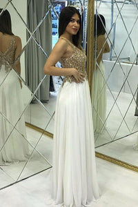 Pretty Ivory Chiffon Long Beading A-line Prom Dresses For Teens
