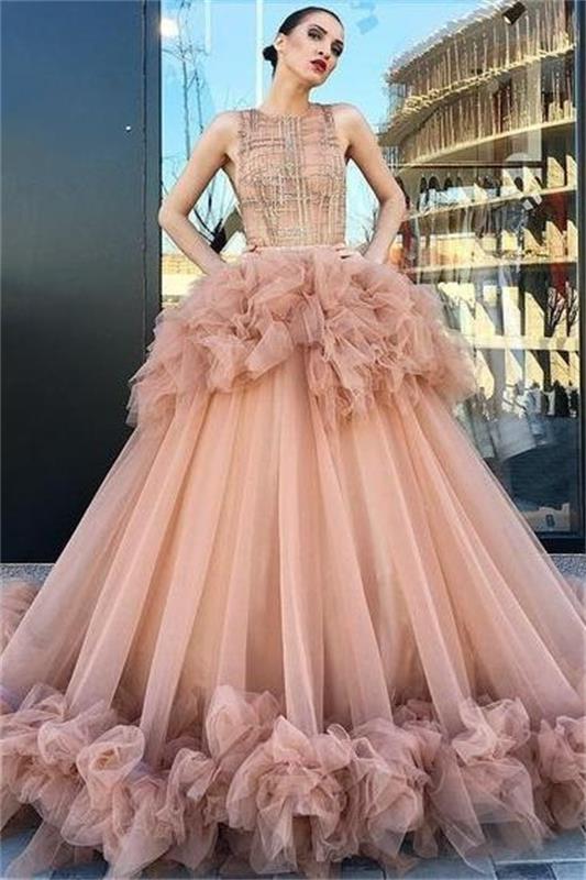 Chic Charming Zipper Back Long Ball Gown Princess Prom Dresses Evening Dresses