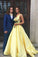 Beautiful Backless Long A-line Yellow Satin Prom Dresses For Teens Cute Dresses