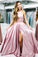 A-line Backless Front Split Halter Long Prom Dresses Classy Party Dresses