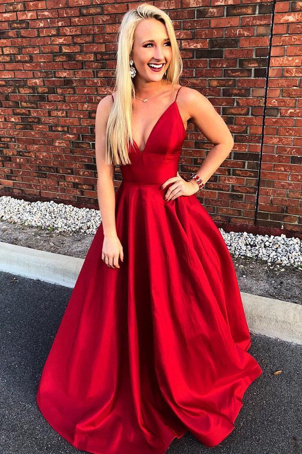 Casual Spaghetti Straps Long Red Beautiful Prom Dresses Simple Party Gowns