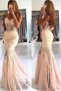 Mermaid Black Lace Strapless Sweetheart Prom Dresses Cheap Evening Dresses RS725