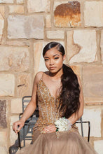 Load image into Gallery viewer, Mermaid Brown Sweetheart Beads Crystals Tulle Backless Prom Dresses Formal Dresses RS373