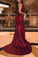 Mermaid Burgundy Side Slit V Neck Spaghetti Straps Prom Dresses Formal Dresses RS832