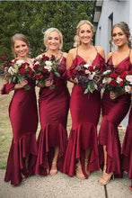 Load image into Gallery viewer, Mermaid Burgundy Spaghetti Straps V Neck Bridesmaid Dresses Bridesmaid Gowns BD1006