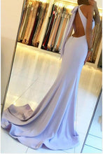 Load image into Gallery viewer, Mermaid Halter Blue Open Back Sleeveless Prom Dresses with Slit Long Dance Dresses RS708
