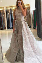 Load image into Gallery viewer, Mermaid High Neck Detachable Lace Sequins Prom Dresses Long Formal Dresses RS371