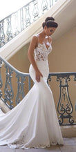 Load image into Gallery viewer, Mermaid Ivory Spaghetti Straps V Neck Wedding Dresses Lace Satin Bridal Dresses RS661
