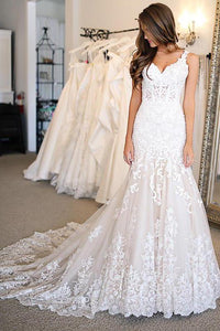 Mermaid Lace Applique Sweetheart Ivory Wedding Dresses Long Wedding Dresses RS945