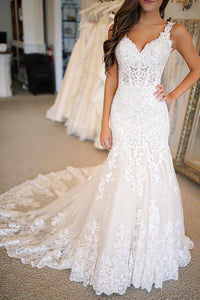 Mermaid Lace Applique Sweetheart Ivory Wedding Dresses Long Wedding Dresses RS945