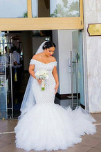 Load image into Gallery viewer, Mermaid Lace Off the Shoulder Tulle Sweetheart Wedding Dresses, Bridal Dresses UK PW433