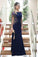 Mermaid Long Sleeves Navy Blue Scoop Prom Dresses Long Formal Dresses RS452