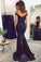 Mermaid Off the Shoulder Navy Blue Sweetheart Prom Dresses with Sequins RS577