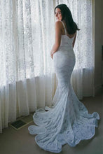 Load image into Gallery viewer, Mermaid Spaghetti Straps Ivory Sweetheart Wedding Dress Lace Bridal Gowns W1002