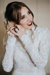 Modest Long Sleeve Lace Mermaid Wedding Dresses Rustic Bridal Gown Beach Bridal Dress W1076