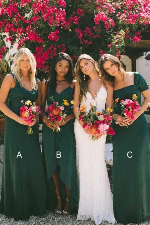 New Style Sheath Sweetheart Chiffon Dark Green Bridesmaid Dresses Wedding Party Dress RS986