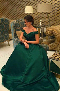 Elegant Green Off-the-Shoulder Ball Gown Prom Dresses