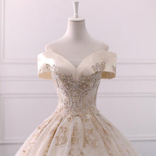 Load image into Gallery viewer, Off the Shoulder Ball Gown Sweetheart Wedding Dress Long Appliques Bridal Dress RS619