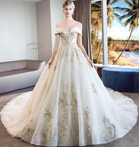 Off the Shoulder Ball Gown Sweetheart Wedding Dress Long Appliques Bridal Dress RS619