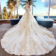 Load image into Gallery viewer, Off the Shoulder Ball Gown Sweetheart Wedding Dress Long Appliques Bridal Dress RS619