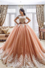 Load image into Gallery viewer, Off the Shoulder Ball Gowns Prom Dresses Lace Appliques Tulle Pink Quinceanera Dresses RS550