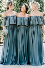 Load image into Gallery viewer, Off the Shoulder Chiffon Slate Gray Mismatched Bridesmaid Dresses Long Party Dresses BD1011