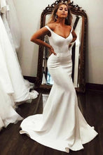 Load image into Gallery viewer, Off the Shoulder Mermaid Ivory Wedding Dresses V Neck Simple Wedding Dresses W1040