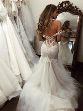 Load image into Gallery viewer, Off the Shoulder Mermaid Tulle Wedding Dresses Lace Appliques Bridal Gown RS448