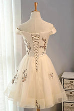 Load image into Gallery viewer, Off the Shoulder Short Tulle Homecoming Gown with Appliques A line Homecoming Dress H1294
