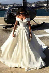 Off the Shoulder V Neck Ivory Wedding Dresses Ball Gown Long Prom Dresses RS556