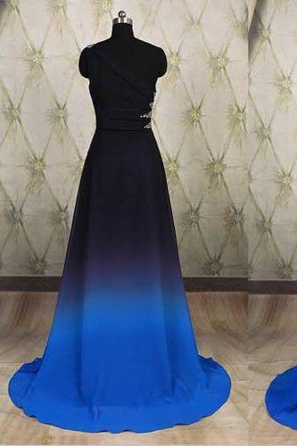 One Shoulder Ombre Black and Blue Ruffles Prom Dresses Simple Cheap Party Dresses RS692