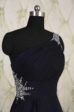 Load image into Gallery viewer, One Shoulder Ombre Black and Blue Ruffles Prom Dresses Simple Cheap Party Dresses RS692