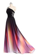 Load image into Gallery viewer, One Shoulder Ombre Chiffon Prom Dresses Lace up A Line Beads Ruffles Prom Gowns RS531