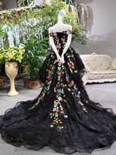 Load image into Gallery viewer, 2024 Boat Neck High Low A-Line Black Prom Dresses Lace Up With Appliques