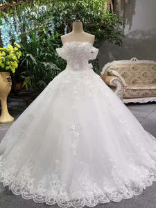 2024 Special Offer Boat Neck Wedding Dresses Lace Up Boat Neck With Appliques And Rhinestones